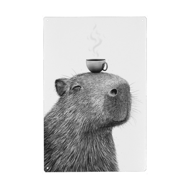 Metall Poster "Capybara mit Kaffee" artboxONE - Natur,Tiere,Essen & Trinken,Comic,Lustig