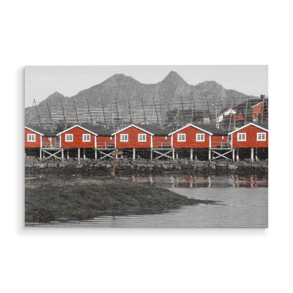 Holzbild "Rote Fischerhäuser" artboxONE - Reise,Schwarzweiß,Reise / Strand und Meer,Reise / Länder