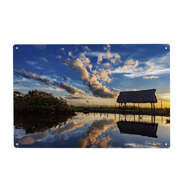 Holzbild "Ein Sonnenuntergang in Bolivien" artboxONE - Natur,Reise - Sonnenuntergang,Bolivien,Amazonas,Spiegelung,Pampassümpfe,Regenwald,Dschungel