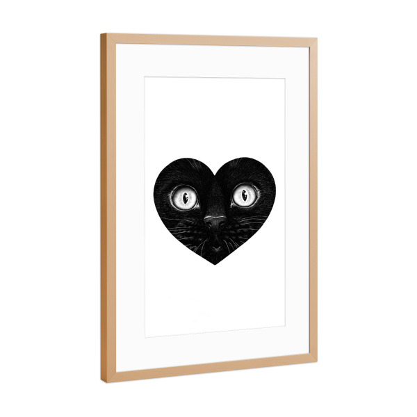 Poster mit Rahmen Kupfer "Schwarze Katze im Herzen" artboxONE - Für Kinder,Tiere,Geometrie,Halloween,Lustig