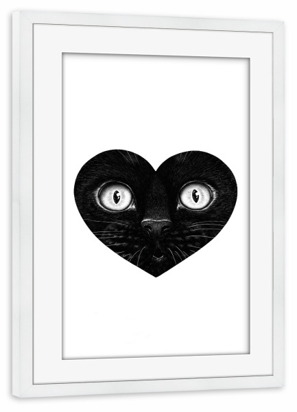 Poster mit Rahmen weiß "Schwarze Katze im Herzen" artboxONE - Für Kinder,Tiere,Geometrie,Halloween,Lustig