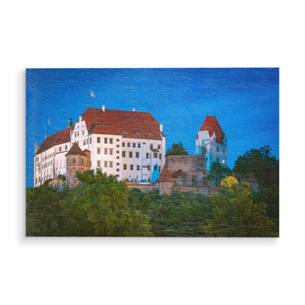 Holzbild "Sommerabend in Landshut" artboxONE - Städte - Burg trausnitz,Landshut,Altstadt,Festung,Blaue stunde,Bayern,Deutschland,Dämmerung