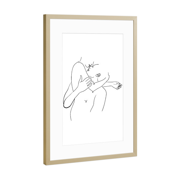 Poster mit Rahmen Gold "Der stille Halt" artboxONE - Abstrakt - Leidenschaft,Liebe,Romantisch,Romantik,Schwarz und weiß,Minimal,Nackt,Nackt,Paar
