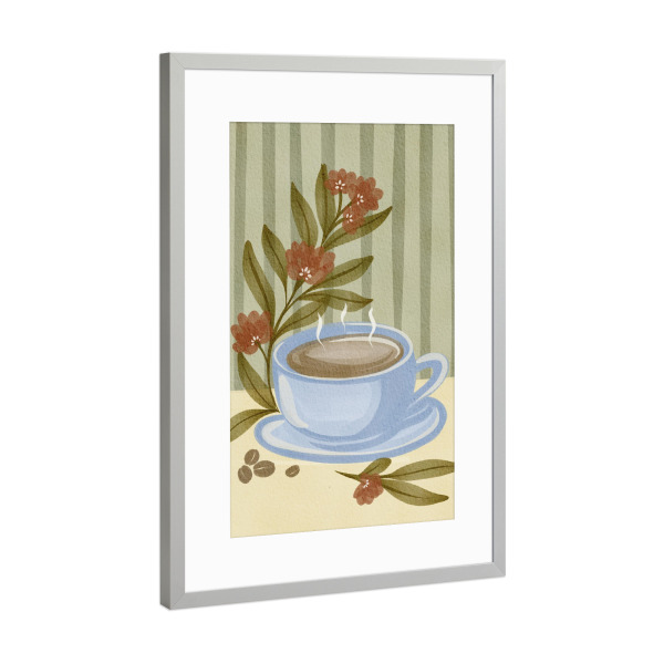 Poster mit Rahmen Silber "Coffee table" artboxONE - Floral,Essen & Trinken,Liebe