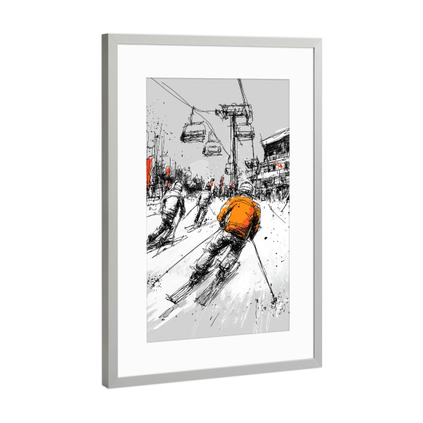 Poster mit Rahmen Silber "Skisport B" artboxONE - Sport,Sport / Motivation - Ski,Skifahren,Sport,Wintersport