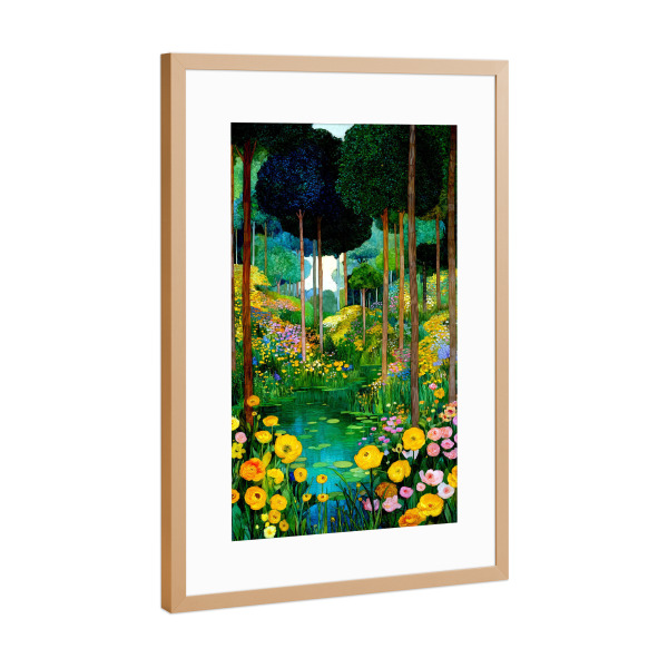 Poster mit Rahmen Kupfer "Wald im Klimt-Stil M" artboxONE - Natur,Floral - Wald,Natur,Klimt,Baum,Botanik,Aquarell