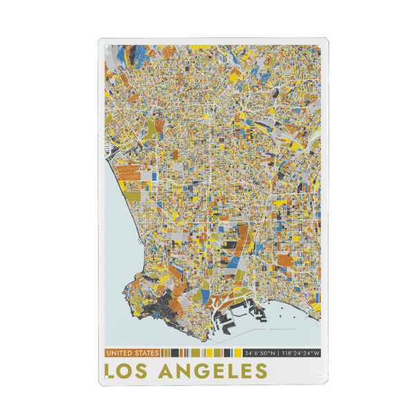 Holzbild "Los Angeles Color" artboxONE - Städte / Los Angeles,Kartografie