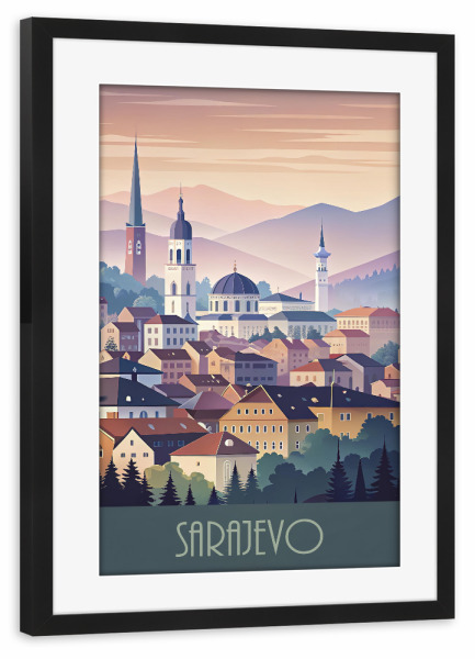 Poster mit Rahmen schwarz "Die Skyline von Sarajevo" artboxONE - Städte,Reise,Architektur