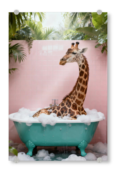 Acrylglasbild "Giraffe im Schaumbad" artboxONE - Tiere,Comic