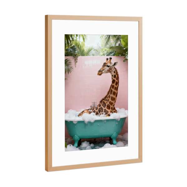 Poster mit Rahmen Kupfer "Giraffe im Schaumbad" artboxONE - Tiere,Comic