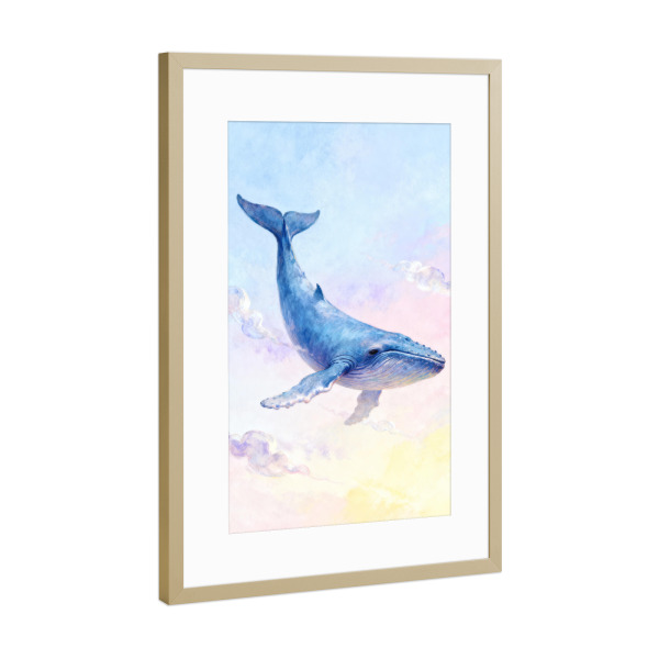 Poster mit Rahmen Gold "Wal in den bunten Wolken" artboxONE - Für Kinder,Tiere,Abstrakt