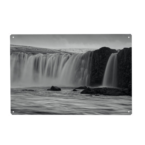 Metall Poster "Goðafoss Wasserfall Schwarz-Weiß" artboxONE - Natur,Reise,Schwarzweiß,Reise / Strand und Meer,Reise / Länder