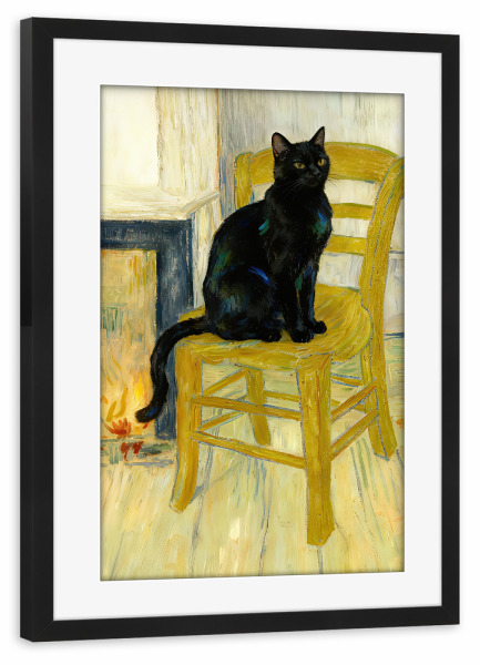 Poster mit Rahmen schwarz "Van Gogh Inspired Black Cat" artboxONE - Tiere