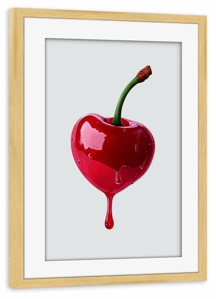 Poster mit Rahmen kiefer "Kirschherzförmig glänzend" artboxONE - Essen & Trinken,Liebe,Essen & Trinken / Obst & Gemüse