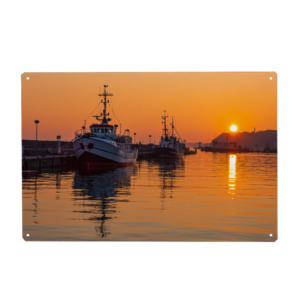 Holzbild "Fischerboote im Sonnenuntergang" artboxONE - Natur,Reise,Reise / Strand und Meer