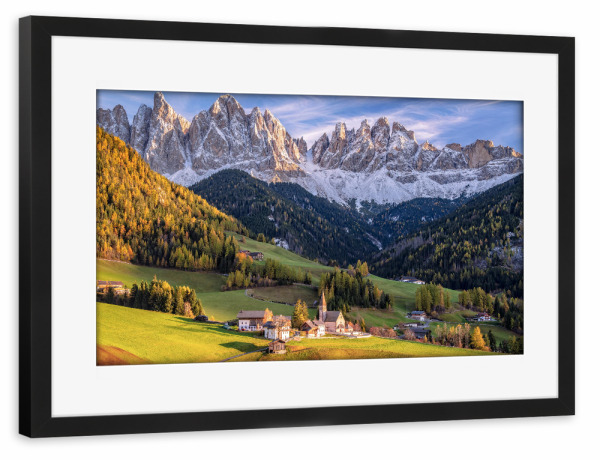 Poster mit Rahmen schwarz "Villnößtal Südtirol im Herbst" artboxONE - Natur,Reise