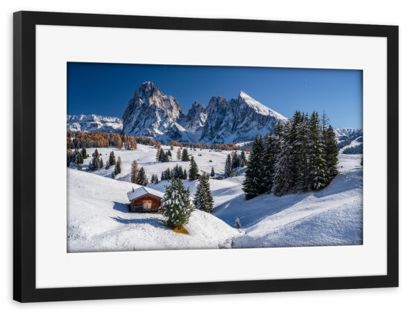 Poster mit Rahmen schwarz "Schnee auf der Seiser Alm" artboxONE - Natur