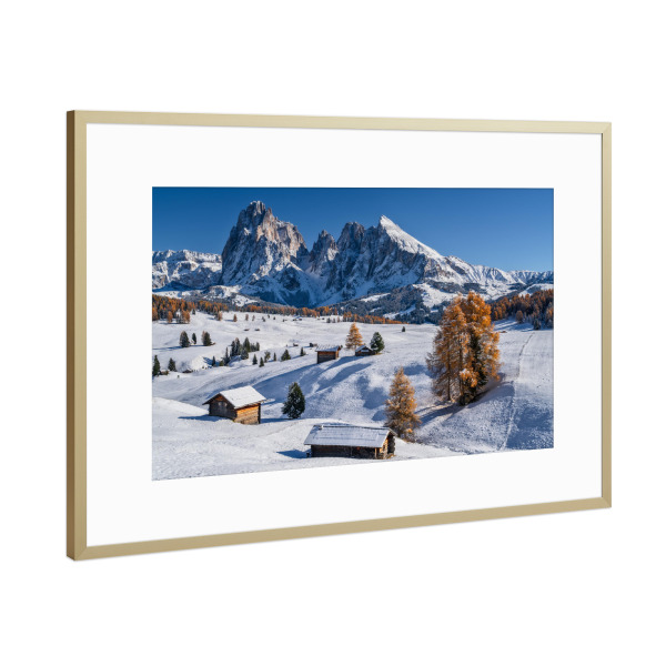 Poster mit Rahmen Gold "Langkofel Seiser Alm Südtirol" artboxONE - Natur,Reise