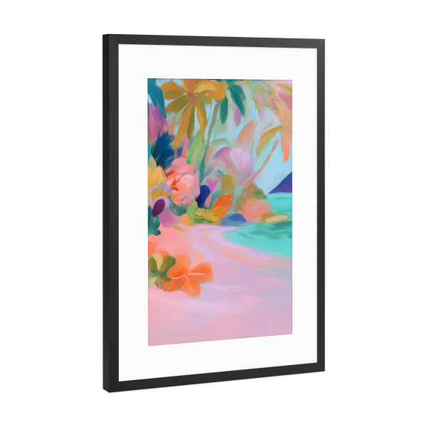 Poster mit Rahmen Schwarz (Metallic) "Tropische Insel, Pastell" artboxONE - Natur,Floral,Abstrakt