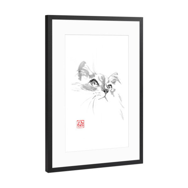Poster mit Rahmen Schwarz (Metallic) "Süßes Katzenkätzchen" artboxONE - Tiere,Schwarzweiß - Katze,Sumie,Japan,Schwarzweiß