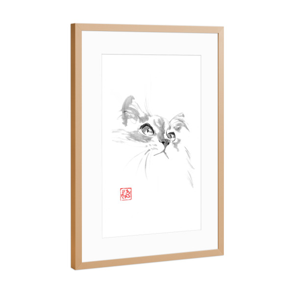 Poster mit Rahmen Kupfer "Süßes Katzenkätzchen" artboxONE - Tiere,Schwarzweiß - Katze,Sumie,Japan,Schwarzweiß
