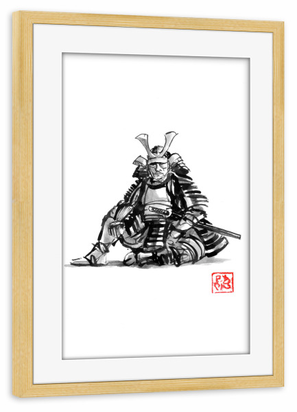 Poster mit Rahmen kiefer "Sitting samurai" artboxONE - Menschen,Schwarzweiß,Reise / Asien,Männer - Samurai,Sumie,Japan,Krieger,Kämpfer,Schwarzweiß