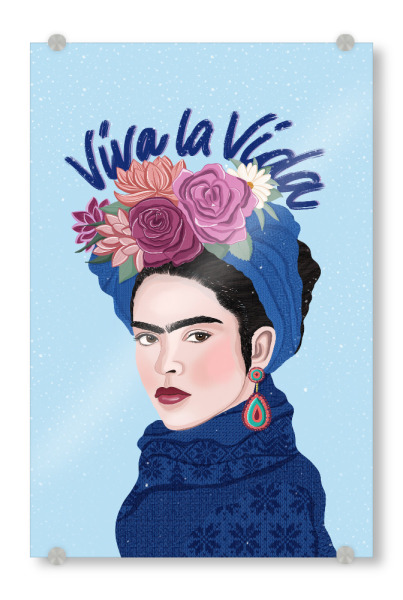 Acrylglasbild "Frida im Schnee. Feiere das Leben" artboxONE - Typografie,Floral,Menschen