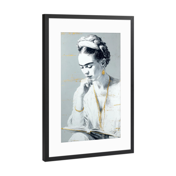 Poster mit Rahmen Schwarz (Metallic) "Frida Porträt AG" artboxONE - Menschen - Frida,Frida kahlo,Porträt,Frau,Mädchen