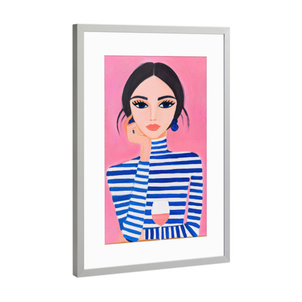 Poster mit Rahmen Silber "Rosé Moments" artboxONE - Essen & Trinken / Alkohol - Modernart,Illustration,Fashion,Pink,Streifenlook,Roséwine,Wein,Bar