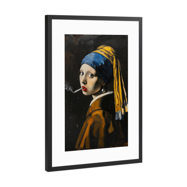 Poster mit Rahmen Schwarz (Metallic) "Smoking x Vermeer" artboxONE - Menschen