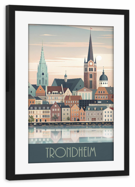 Poster mit Rahmen schwarz "Skyline von Trondheim" artboxONE - Städte,Reise,Abstrakt,Architektur