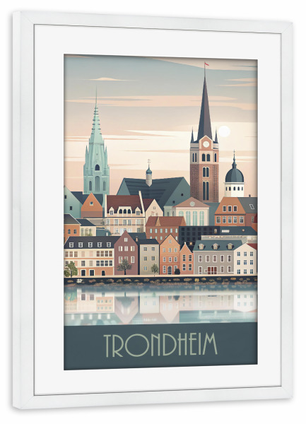 Poster mit Rahmen weiß "Skyline von Trondheim" artboxONE - Städte,Reise,Abstrakt,Architektur