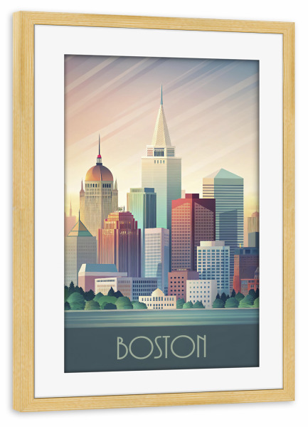 Poster mit Rahmen kiefer "Minimalistische Skyline von Boston" artboxONE - Städte,Reise,Abstrakt,Architektur