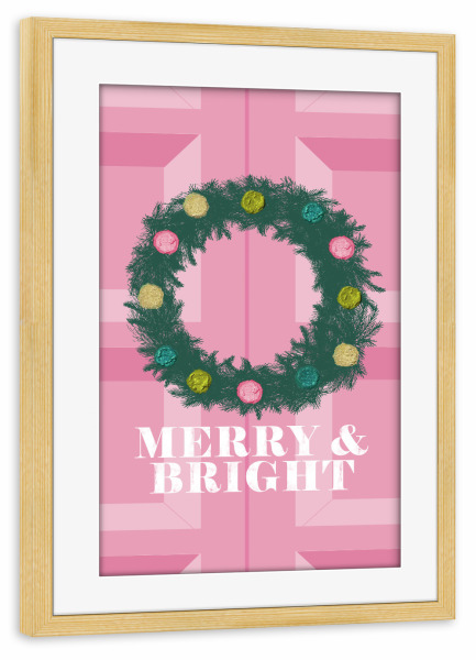 Poster mit Rahmen kiefer "Fröhlich und hell auf Rosa" artboxONE - Abstrakt,Weihnachten