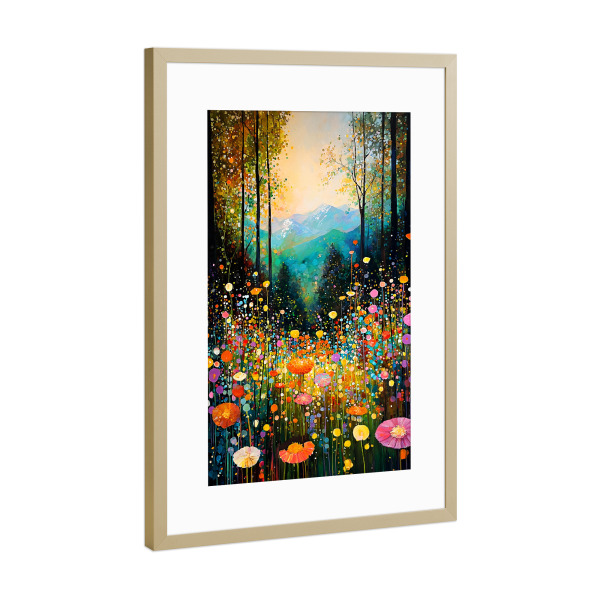 Poster mit Rahmen Gold "Waldblumen G (matart)" artboxONE - Natur,Floral - Blumen,Forest,Gebirge,Natur,Modern,Kunst,Gustav klimt,Klimt