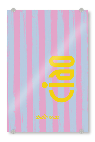 Acrylglasbild "CIAO blau lila gestreift" artboxONE - Typografie,Reise / Strand und Meer - Italien,Ciao,Italienisch,Bunt,Begrüßung