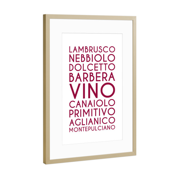 Poster mit Rahmen Gold "Italiens Weinsorten" artboxONE - Typografie,Essen & Trinken,Essen & Trinken / Alkohol
