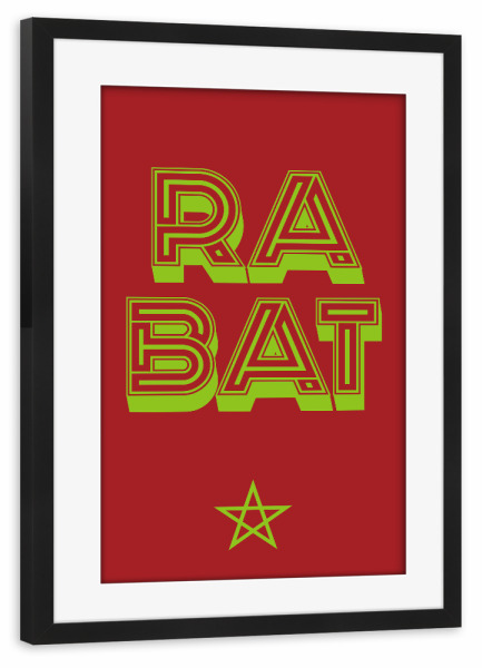 Poster mit Rahmen schwarz "Rabat" artboxONE - Städte,Typografie,Reise,Reise / Afrika,Reise / Länder