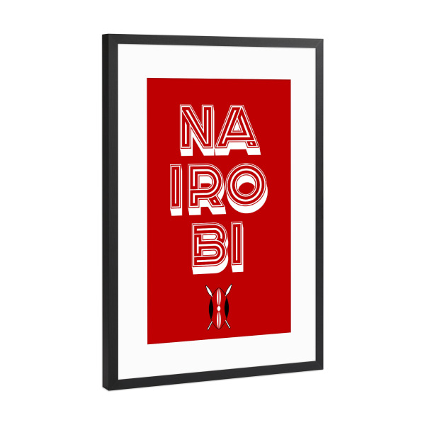 Poster mit Rahmen Schwarz (Metallic) "Nairobi" artboxONE - Städte,Typografie,Reise,Reise / Afrika,Reise / Länder