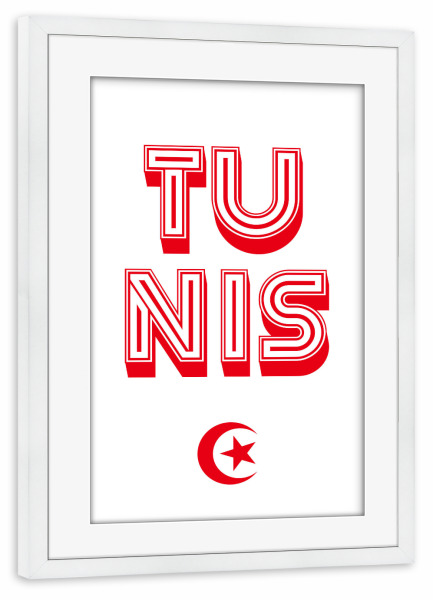 Poster mit Rahmen weiß "Tunis" artboxONE - Städte,Typografie,Reise,Reise / Afrika,Reise / Länder