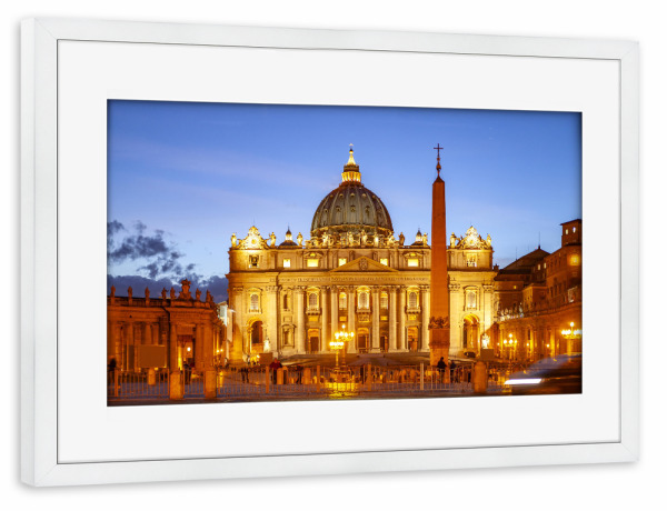Poster mit Rahmen weiß "Petersdom bei Nacht, Rom" artboxONE - Reise,Architektur,Städte / Rom
