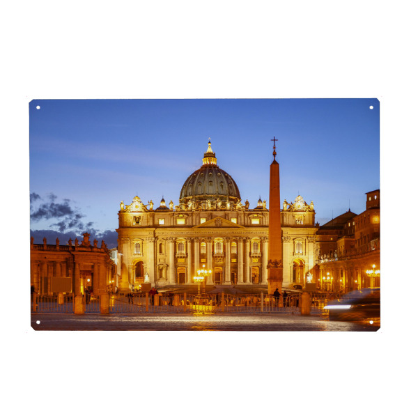 Holzbild "Petersdom bei Nacht, Rom" artboxONE - Reise,Architektur,Städte / Rom - Petersdom,Petersplatz,Blaue stunde,Rom,Italien,Nacht,Vatikan
