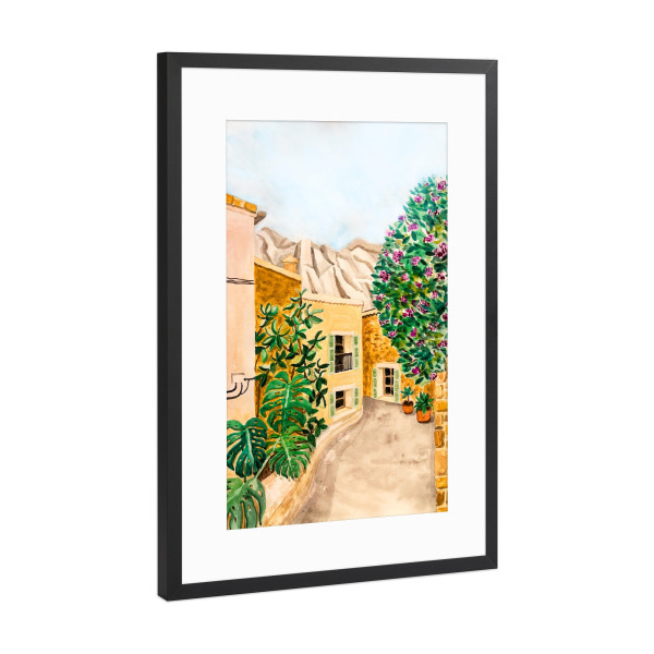 Poster mit Rahmen Schwarz (Metallic) "Fornalutx Village" artboxONE - Natur,Reise,Reise / Länder