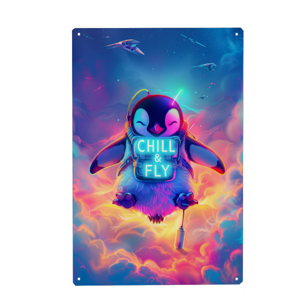 Metall Poster "Chillig und fliegen" artboxONE - Comic,Streetart,Lustig