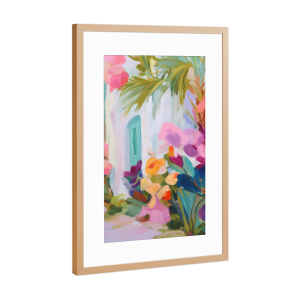 Poster mit Rahmen Kupfer "Pastellblüten am Sommerhaus" artboxONE - Natur,Floral,Abstrakt