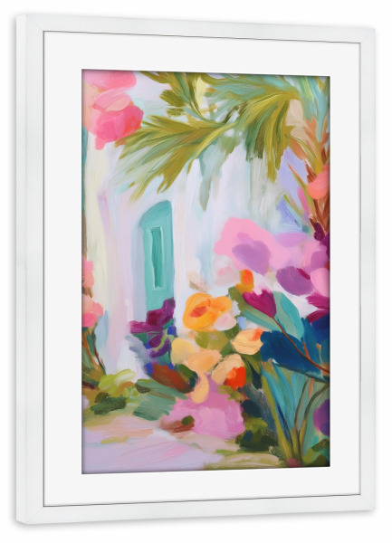 Poster mit Rahmen weiß "Pastellblüten am Sommerhaus" artboxONE - Natur,Floral,Abstrakt