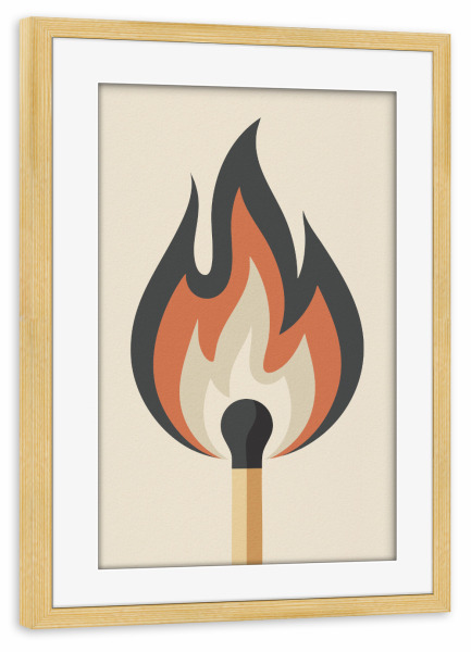 Poster mit Rahmen kiefer "Ein Streichholz" artboxONE - Abstrakt - Streichholz,Minimalistische,Illustration,Feuer