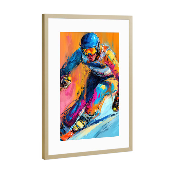 Poster mit Rahmen Gold "Skisport A" artboxONE - Sport,Sport / Motivation - Ski,Skifahren,Sport,Wintersport,Malerei
