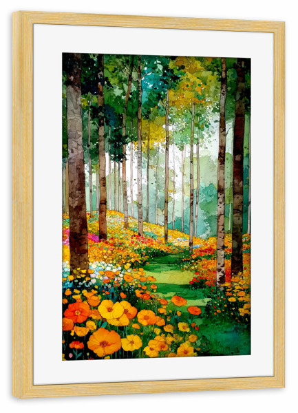 Poster mit Rahmen kiefer "Wald im Klimt-Stil J" artboxONE - Natur,Floral - Wald,Natur,Klimt,Baum,Botanik,Aquarell