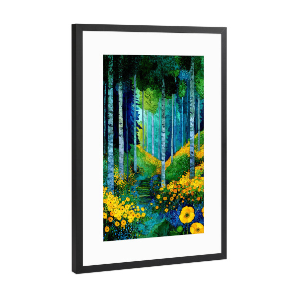 Poster mit Rahmen Schwarz (Metallic) "Wald im Klimt-Stil H" artboxONE - Natur,Floral - Wald,Natur,Klimt,Baum,Botanik,Aquarell